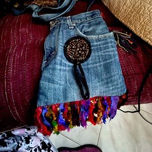 Home sewn Jean purse Over the shoulder strap homage jean purse.